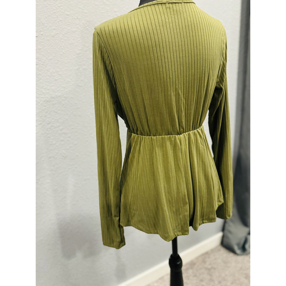 White Birch Olive Green Ribbed Wrap Top NWOT, Sz XL - Picture 6 of 8